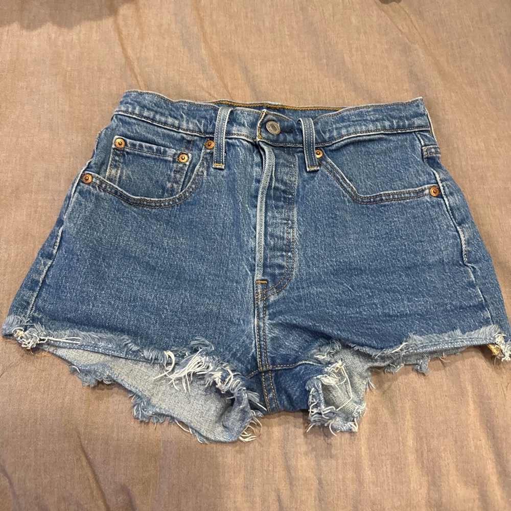 Levi's Blue Distressed High-Waist Denim Shorts